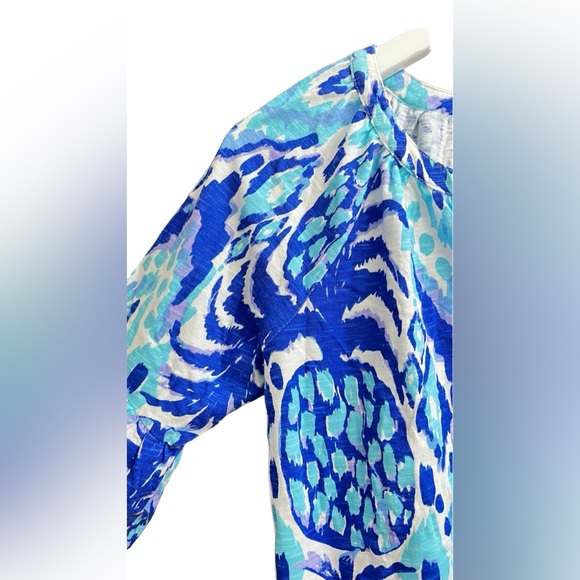 Lilly Pulitzer Tropi Call Me Blue Pineapple Cotton Blend Boho Tunic Top Size S - Picture 5 of 9